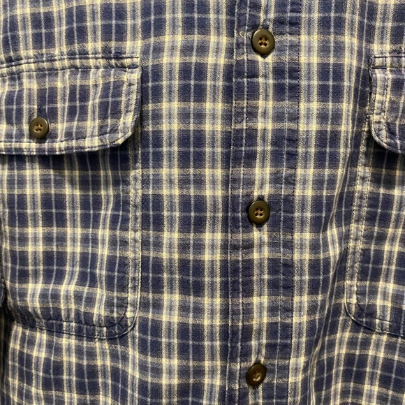 EDDIE BAUER Men’s “LongSleeves Plaid Shirt” Size L Blue Buttons Pockets EUC - Picture 2 of 5